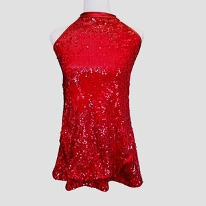 Double Platinum Halter Tank Top Women's Size Small‎ Red Sequin Sleeveless